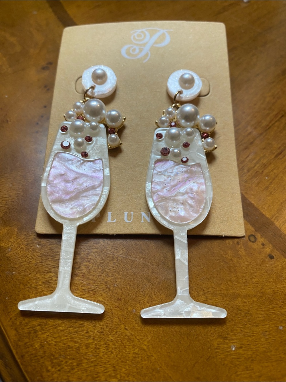 Plunder Pearl & Pink Champagne Glass Dangle Earrings